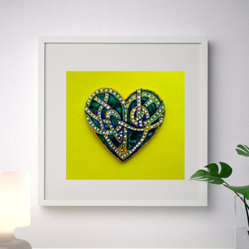 Znich Amulet painting Heart Original acrylic painting 3 by 3 Fridge magnet Valentine's day Artwork Small painting by Elenatitenko