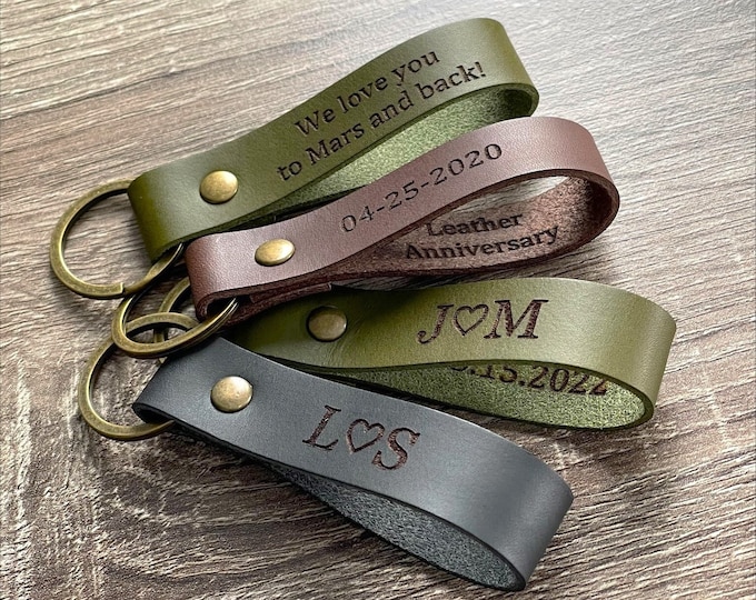 3rd Anniversary Leather Keychain: Personalized Husband/Wife Gift, Couple Gift