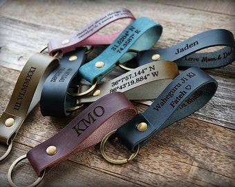 Personalized Keychain - Mens Keychain - Leather Keychain - Engraved Initials - Custom Text - Handcrafted Bridle Leather - Handmade in USA