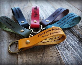 Custom Leather Keychain - Personalized Key fob - Monogrammed Leather Key Chain - Custom Text - Keyfob - Personalized Keyring-Handmade in USA