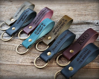 Leather Key Fob - Leather Keychain - Men's Keychain - Engraved Key Fob - Husband Gift - Custom Keychain - Personalized Key Fob - Key Chain