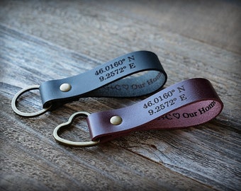 Gift for Couple, Leather Key Fob, Leather Keychain,Men Keychain,Engraved Key Fob,Husband Gift,Custom Keychain,Personalized Keyfob