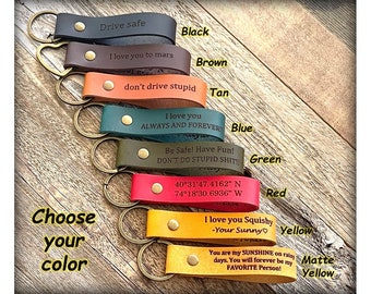 Personalized Gift, Fathers Day Gift, Leather Keychain, Custom LatLong, Coordinate Key Fob,Leather Key Chain,Anniversary Gift,Custom Keychain