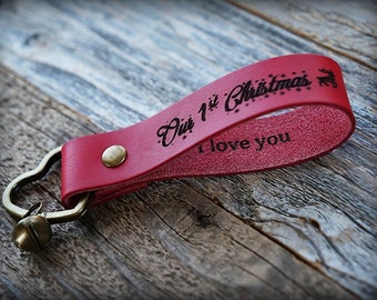 Graduation Gift - Custom Text -Personalized Custom Leather Keychain-I Love You- Personalized Keychain - Latitude Longitude -Leather Key Fob