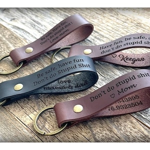 Personalized Leather Keychain, Funny Teen Gift, Engraved Keyring