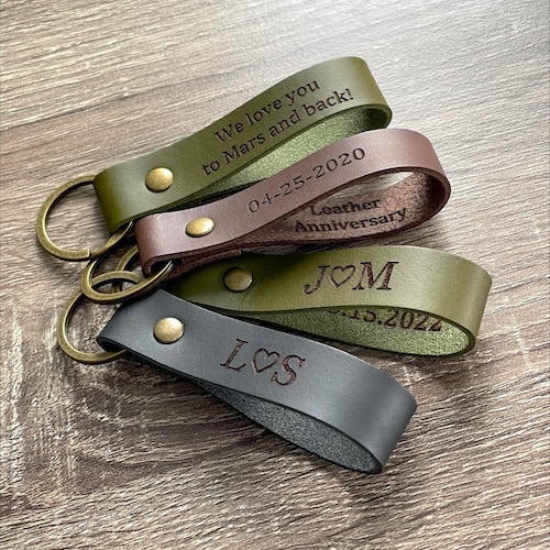 3rd Anniversary Leather Keychain: Personalized Husband/Wife Gift, Couple Gift