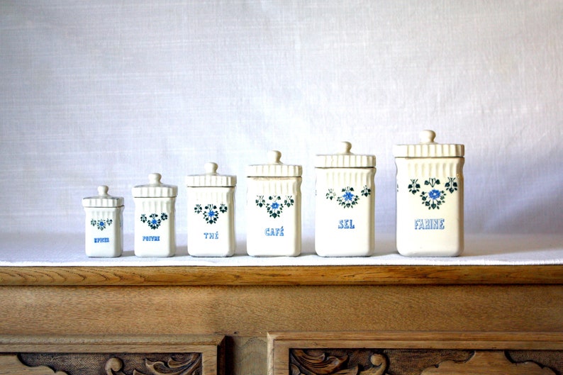 Art Deco Vintage Ceramic Spice Jars Set of 6 French Kitchen Etsy