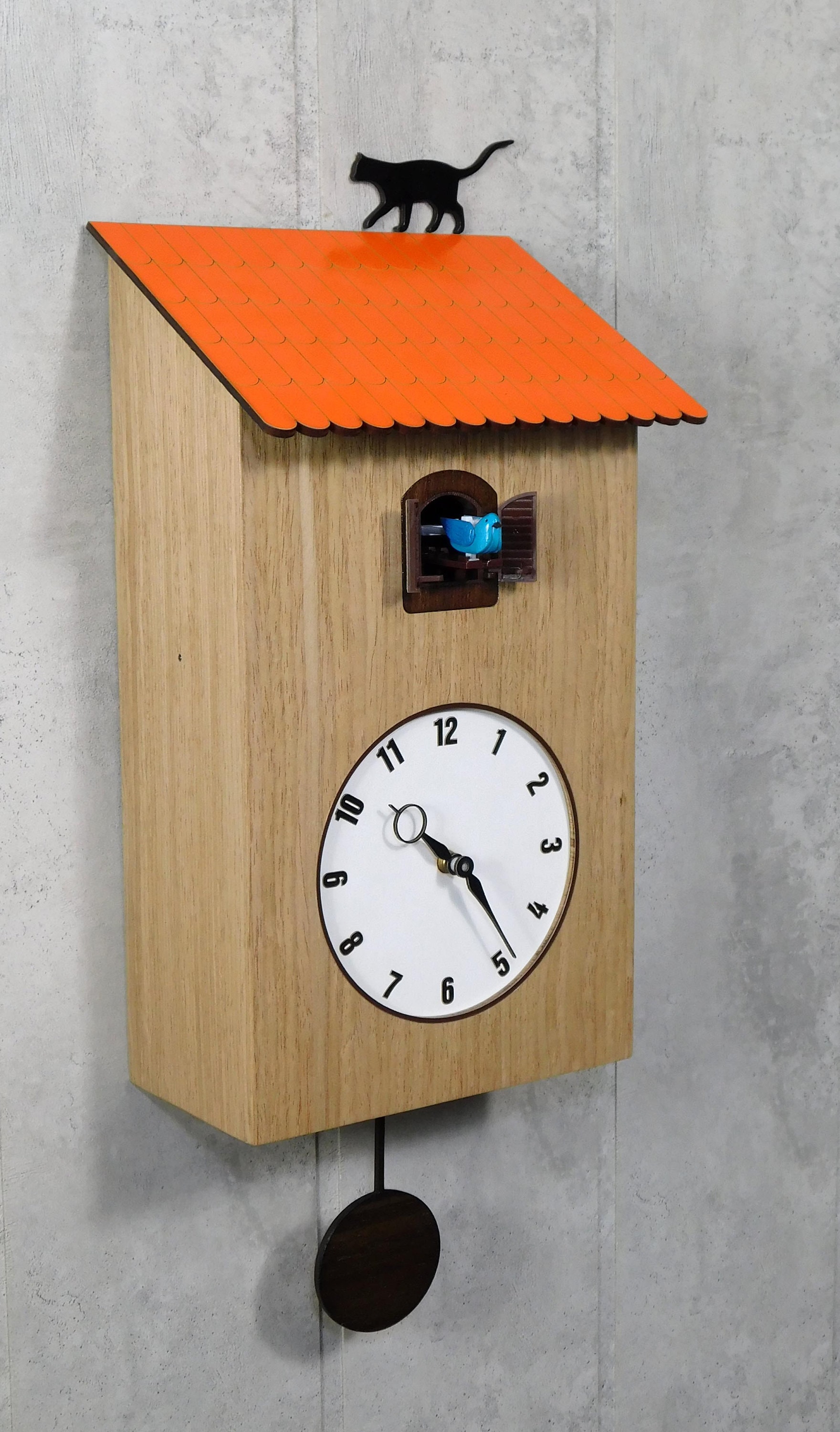Clock-house With a Cuckoo and a Cat on the Roof,two-color Pendulum - Etsy