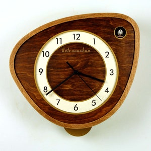 Retro-style cuckoo clock with pendulum,tinted birch11 inches