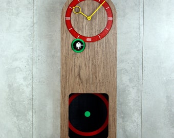Modern cuckoo clock, multicolored, round big pendulum