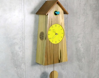 Modern cuckoo clock, veneer of olive, large pendulum