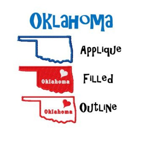 5 Sizes Embroidery File OKLAHOMA State Embroidery OK State Outline Embroidery Pattern 14 Formats Instant Download