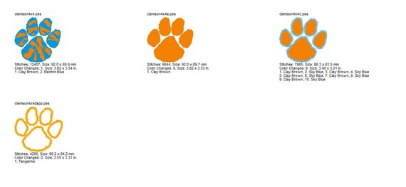Clemson Tigers Logo Embroidery Design 4x4 Hoop Pes Hus Jef Sew Dst Format Clemson Tigers Applique Logo