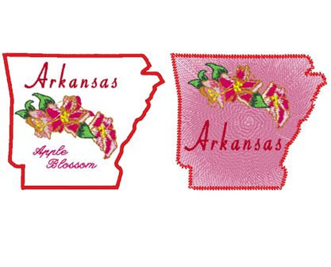 Arkansas Map Embroidery Design Arkansas State Flower Apple | Etsy