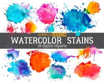 Watercolor stains, Watercolor clipart, Watercolor splashes, Watercolor shapes, Watercolor clip art, Watercolor splatters,