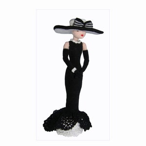 Cloth Art doll, Crocheted Rag doll, Black white Decorative doll, gift idea for girl and mom, ooak amigurumi doll, retro style doll