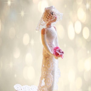 Cloth Art doll, Crocheted Rag doll, interior doll, Bride Decorative doll , gift idea for girl and mom, ooak amigurumi doll, retro style doll