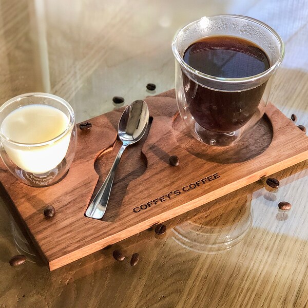 Walnut Coffee Tray || Customize with logo or wording | Great for coffee lovers