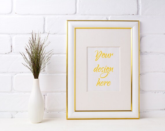 Gold Decorated Frame Mockup With Dark Meadow Grass In