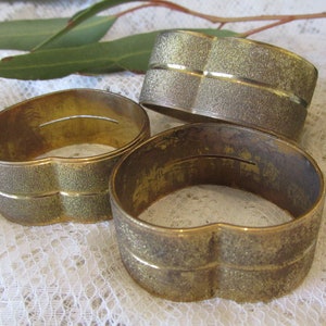 Vintage solid brass napkin rings set of 3 heart shaped napkin rings brass gifts brass anniversary gifts brass tableware. image 1