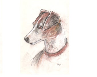 Fox terrier dog print from original charcoal drawing animal dog lover gifts wall art A4 fine art print.