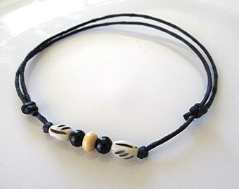 Beaded anklet ankle bracelet wooden bead anklet adjustable cord anklet tribal anklet unisex boho anklet beach hippie gift.