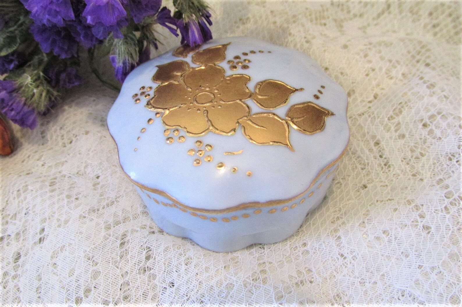 Hand Painted Ceramic Trinket Box Signed Vintage Trinket Box Etsy Australia