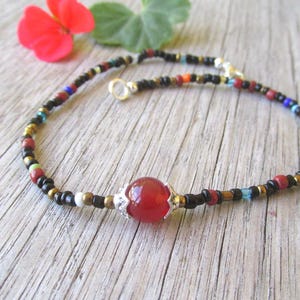 Glass seed bead gemstone anklet ankle bracelet agate carnelian beaded boho hippie seed bead jewelry anklet gifts.