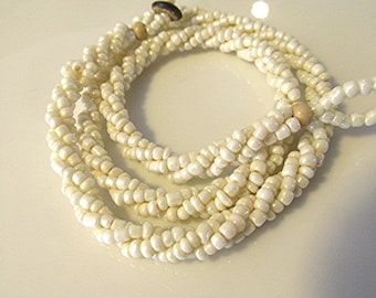 Vintage seed bead necklace vintage beaded necklace cream seed bead boho necklace hippie necklace vintage jewelry gift.