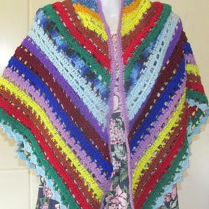 Crochet shawl retro OOAK multicoloured eyelet triangle shawl summer mid season shawl handcrafted gifts.