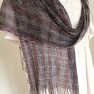 Scarf wrap sheer fringed bronze gold black knitted boho hippie vintage 90s.