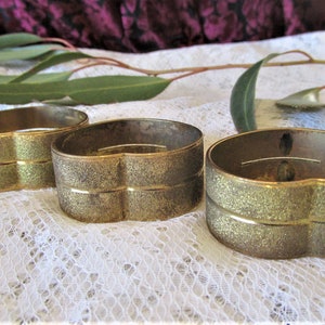 Vintage solid brass napkin rings set of 3 heart shaped napkin rings brass gifts brass anniversary gifts brass tableware. image 2