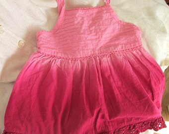 Pink girls dress dip dyed magenta lace cotton summer dress cute size 2.