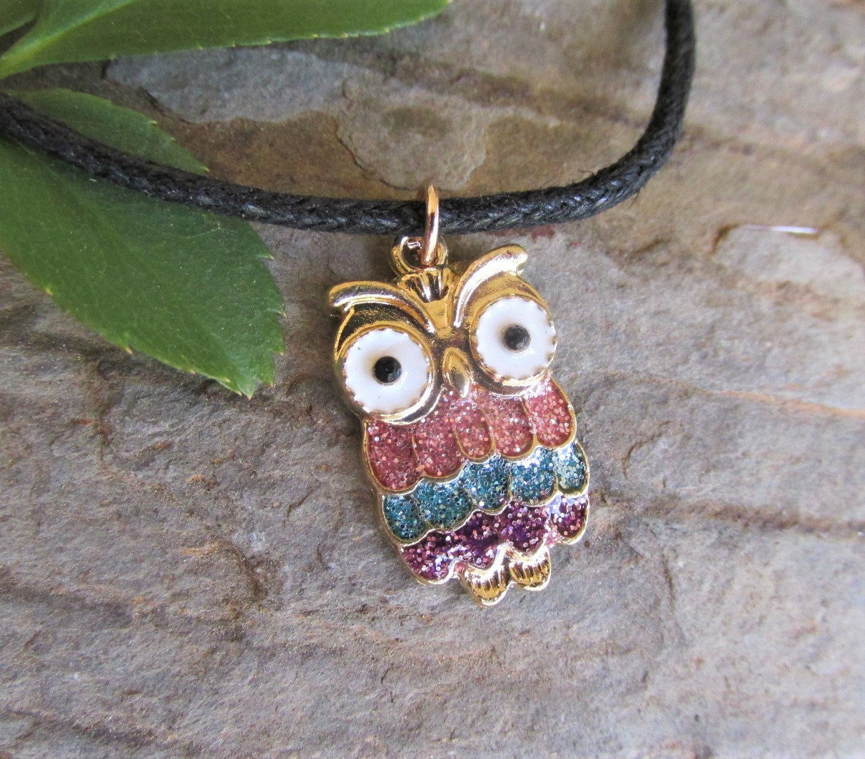 Owl pendant necklace owl jewelry enamel gold cute owl pendant necklace pagan nature bird animal neck