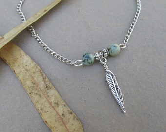 Anklet ankle bracelet feather charm anklet boho anklet hippie anklet chain anklet vegan jewelry gemstone bead gift.