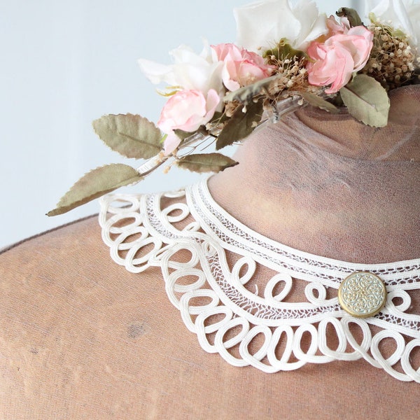 Col en dentelle au lacet, Collier blanc vintage en broderie au lacet, col ancien, customisation, broderie au lacet, col mariage, COL170864