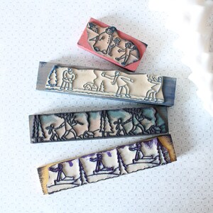 Tampon ancien français frise JEUX D 'HIVER pour scrapbooking, arts textiles, broderie, 4171