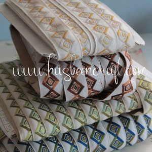 Galon ameublement jacquard avec motif de losange, 1 mètre - 1.09 yard, 100% acrylique Dralon, passementerie française, 2948
