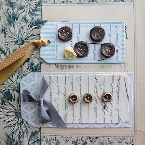 Boutons anciens dorés, bouton ancien en résine, bouton romantique, cadeau pour elle, cadeau saint valentin, ruban à pois, 2030