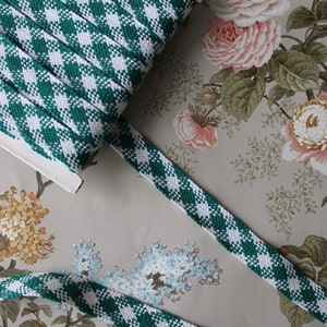 Galon vintage vert et blanc tressé 4 Mètres, 100% coton, fabriqué en France,3907