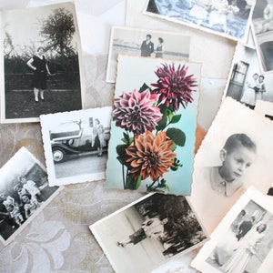 Lot de papiers peints vintage, Photos années 1960, photo bébé ancienne, portrait femme rétro, carte postale fleur, 4542