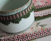 1 m 1,09y Green and pink trimmings, braid for lampshade, curtain ornament, French trimmings, green trim, 2407