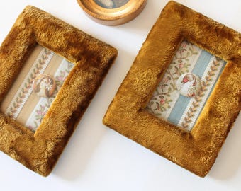 Boho Wall Decor Handmade Vintage Fur Frame French Style Textile Art Retro Home Decor Unique Frame Gift