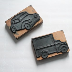 Grote vintage houten en rubberen stempel voor scrapbooking, journaling, decoratie, met auto- of busmotief, 4614