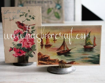 Old romantic stencil postcard, painted landscape postcard, French greeting card, uncanceled, 3231