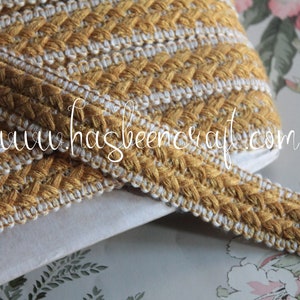 Galon ameublement jaune jacquard large de largeur 3 cm 100% acrylique Dralon, fabriqué en France, 2994*