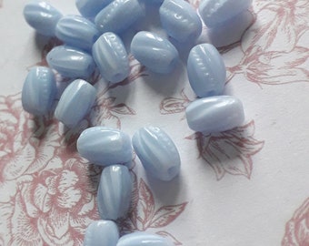 Lot De 1200 Perles En Verre Anciennes Bleu Ciel - Format Grain De Riz 7x4 Mm