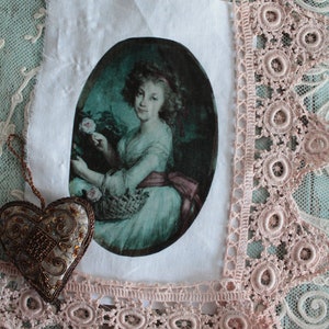 Transfert d'image romantique sur lin d'un portrait ancien, à coudre, 2980