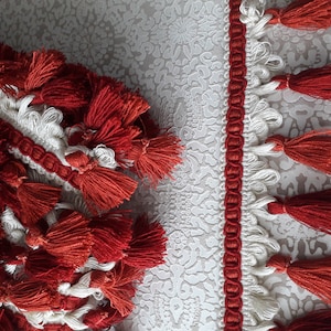 Galon à pompons rouge & orange 6 cm de passementerie française