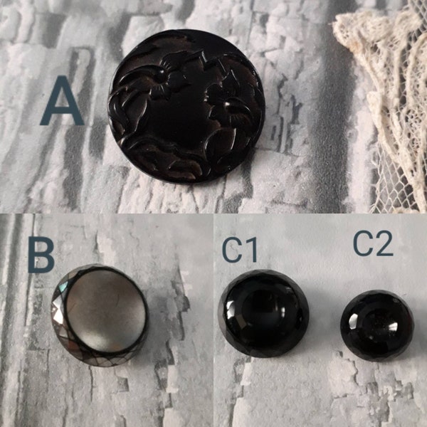 Bouton ancien noir en verre, bouton en jais, bouton art deco,3153